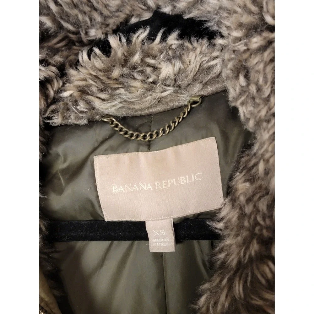 Banana Republic Faux Fur-lined Hooded Parka Coat Jacket Full Zip‎ Olive Green XS